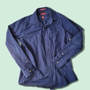 Chaps navy slim fit wrinkle free button down shirt size 16.5 or 34/35
